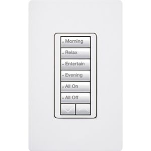 Lutron RRD-W6BRL-WH Wall Box Mount 6 Button With Raise/Lower Designer Keypad 120-Volt AC 0.5-Amp Gloss White RadioRA2