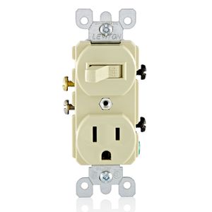 Leviton 5225-I 1-Pole Duplex AC Combination Receptacle/Switch Device 120-Volt AC Switch 125-Volt AC Receptacle 15-Amp NEMA 5-15R Ivory