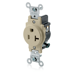 Leviton T5020-I Commercial Grade Narrow Body Tamper-Resistant Straight Blade Single Receptacle 20-Amp 125-Volt NEMA 5-20R Ivory