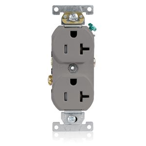 Leviton TBR20-GY Commercial Grade Narrow Body Tamper-Resistant Straight Blade Duplex Receptacle 20-Amp 125-Volt NEMA 5-20R Gray Decora