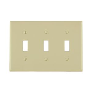 Leviton 80711-I Thermoplastic Nylon Device Mount Standard Size 3-Gang Wallplate 3-Toggle Switch Ivory