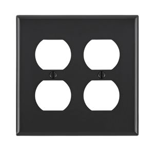 Leviton 80716-E Thermoplastic Nylon Device Mount Standard Size 2-Gang Duplex Receptacle Wallplate 2-Duplex Receptacle Black