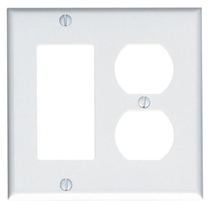 Leviton 80455-W Thermoset Device Mount Standard Size 2-Gang Combination Wallplate 1-GFCI/Decora + 1-Duplex Receptacle White