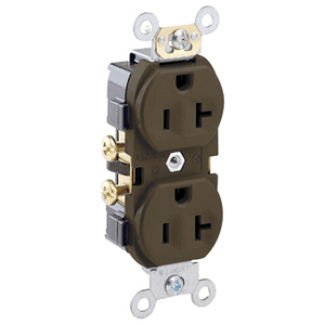 Leviton CR20 Commercial Specification Grade Heavy-Duty Narrow Body Impact-Resistant Straight Blade Duplex Receptacle 20-Amp 125-Volt NEMA 5-20R Brown