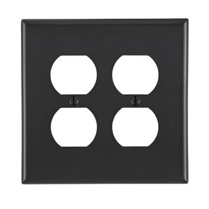 Leviton PJ82-E Thermoplastic Nylon Device Mount Midway Size 2-Gang Wallplate 2-Duplex Receptacle Black