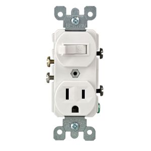 Leviton 5225-W 1-Pole Duplex AC Combination Receptacle/Switch Device 120-Volt AC Switch 125-Volt AC Receptacle 15-Amp NEMA 5-15R White