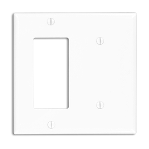 Leviton 80708-W Thermoplastic Nylon Strap Mount Standard Size 2-Gang Combination Wallplate 1-Blank + 1-Decora/GFCI White