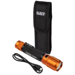 Klein Tools 56413 Dustproof Rechargeable 2-Color LED Flashlight With Holster 1000/800/400/95-Lumens Orange