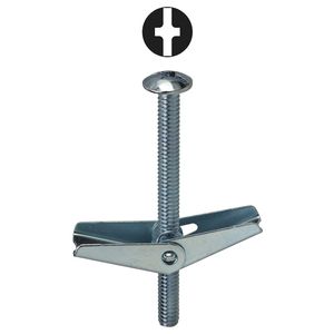 Dottie TBC43 Zinc Plated Steel Phillips/Slotted Drive Mushroom-Truss Head Spring Wing Square Toggle Bolt 1/4-Inch x 3-Inch