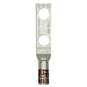 Burndy YA2C2N Electro Tin Plated Copper 2-Hole YA-2N Compression Lug 2-AWG 1/2-Inch Hylug