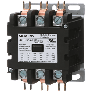 Siemens 42DF35AF 3-Pole Open Class 42 Definite Purpose Contactor 50-Amp Full Load 110 - 120-Volt at 60-Hz 110-Volt at 50-Hz