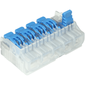 Ideal Industries 30-10L25 Lever Wire Connector 24-12-AWG Solid 12-4-AWG Stranded 5-Port Blue/Transparent In-Sure