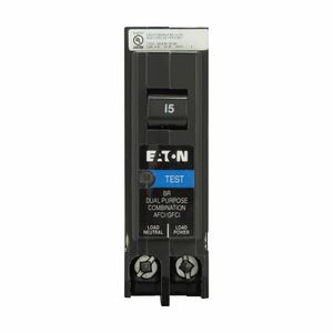 Eaton BRP115DF Plug-On Mount Type BR Dual Function Arc Fault/Ground Fault Circuit Breaker 1-Pole 15-Amp 120-Volt AC