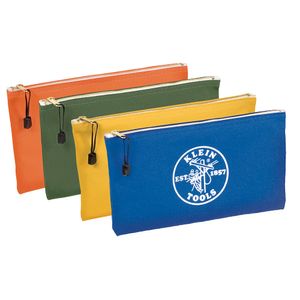 Klein Tools 5140 4 Pocket Zipper Bag No.10 Canvas With Brass Zipper Olive/Orange/Blue/Yellow 12-1/2-Inch x 7-Inch