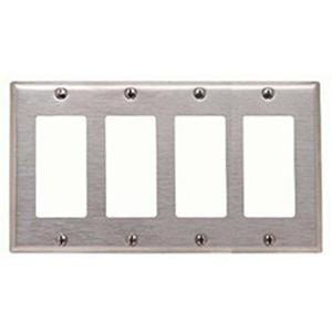 Mulberry 97404 Device Mount Standard Size 4-Gang GFI Block Wallplate 4-Block Duplex/GFI Receptacle Stainless Steel