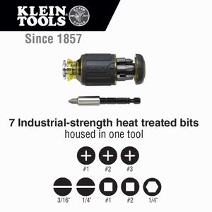 Klein Tools 32308 8-in-1 Multi-Bit Adjustable Length Stubby Screwdriver 4.81 Inch