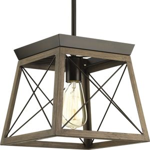 Progress Lighting P500041-020 1-Light Mini-Pendant Fixture 100-Watt 120-Volt Antique Bronze Painted Briarwood