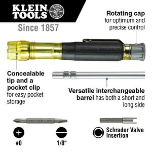 Klein Tools 32613 3-In-1 Pocket Screwdriver 6.65-Inch