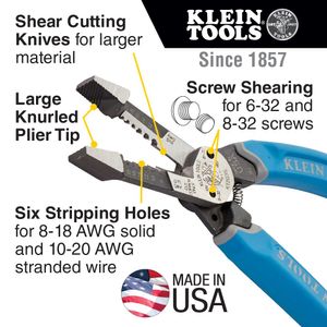 Klein Tools K12035 Shear Cutting Heavy-Duty Wire Stripper 18 - 8-AWG Solid 20 - 10-AWG Stranded 8.41-Inch Klein-Kurve